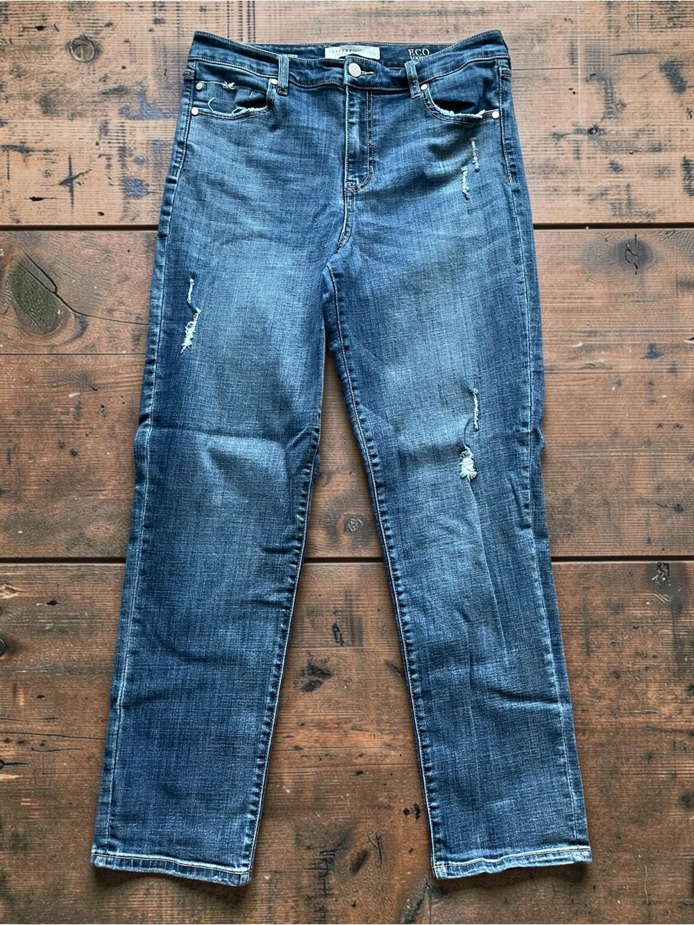 Liverpool Women's Girlfriend Distressed Blue Jeans Size 12
